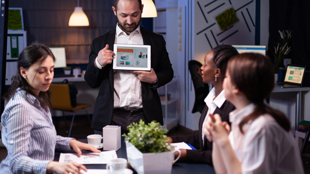 Digital marketing experts collaborating on strategy at UrbanSPC